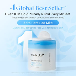 Medicube Zero Pore Pad Mild toner pads, 70-piece pack, with soft cotton pads for gentle pore cleansing and exfoliation.
