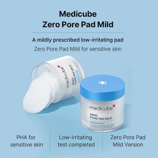 Medicube Zero Pore Pad Mild toner pads, 70-piece pack, featuring soft, exfoliating pads for pore cleansing and skin refinement.