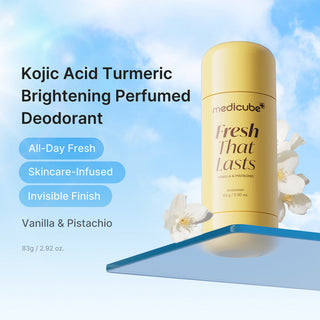 Medicube Vanilla & Pistachio deodorant stick in 83g container with a sleek design and natural vanilla and pistachio scent.