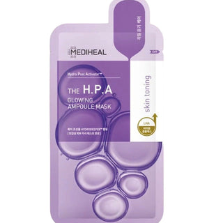 Mediheal H.P.A Glowing Ampoule Mask face sheet mask with nourishing serum in 25mL sachet, designed for brightening and hydration