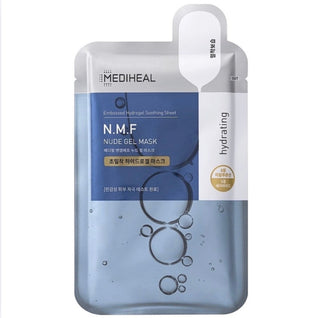 Mediheal N.M.F Nude Gel Mask face sheet mask in 30mL sachet, hydrating skincare product with natural ingredients.