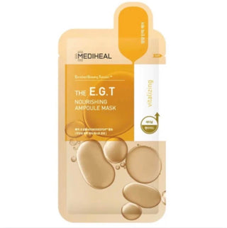 Mediheal The E.G.T Nourishing Ampoule Mask sheet lying flat, showing packaging and product name on the front.
