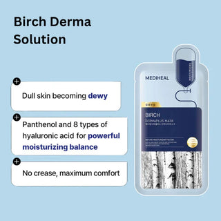 Mediheal Dermaplus Face Sheet Mask 22mL, relaxing skincare mask with natural ingredients, displayed on a clean background.