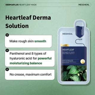 Mediheal Dermaplus Face Sheet Mask in 22mL sachet, featuring skincare ingredients for hydration and skin soothing.
