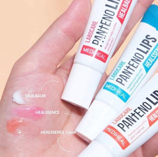 Mediheal Labocare Pantenolips Healssence lip balm in 10mL tube, moisturizing and soothing for dry, chapped lips.