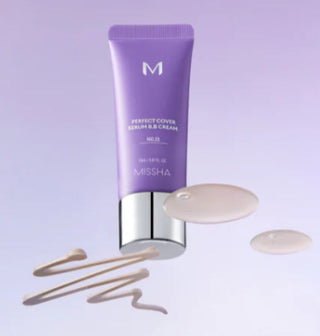 MISSHA M Perfect Cover Serum BB Cream in 50ml tube, showing smooth, lightweight formula with natural coverage.