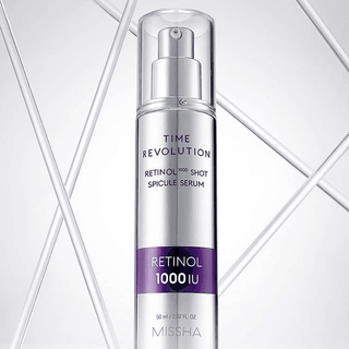 MISSHA Time Revolution Retinol 1000 Spicule Serum 50ml bottle showing the sleek packaging and product label.
