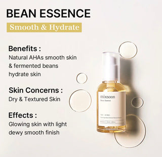 Mixsoon Bean Essence in a 30ml bottle, featuring clear liquid inside a sleek container, designed for skincare.