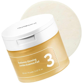 Numbuzin No.3 Radiance Glowing Jumbo Essence Pad for brightening and hydrating skin, large cotton pad with essence soaked surface.