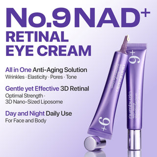 Numbuzin No.9 NAD+ Retinal Volumetox Eye Cream tube, 20ml, with applicator tip, designed for eye skincare and anti-aging.
