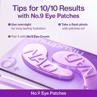 Numbuzin No.9 NAD Collagen Under Eye Patches in a clear container, showing the eye patches designed for under-eye skincare.