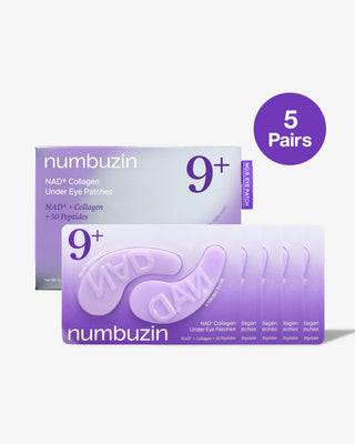 Numbuzin No.9 NAD Collagen Under Eye Patches, soothing eye patch with collagen and NAD for skin rejuvenation and hydration.