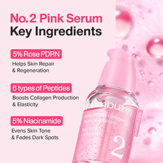 Numbuzin No.2 Rose PDRN Collagen Plumping Serum 30mL bottle with rose and serum texture visible