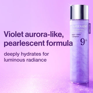 Numbuzin No.9 NAD PDRN Glow Boosting Toner 150mL in a clear bottle with a white cap, showing the product label.