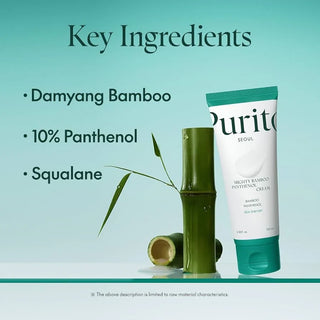 Purito Seoul Mighty Bamboo Panthenol Cream in a 100mL jar, featuring a natural bamboo and cream texture for soothing skincare.