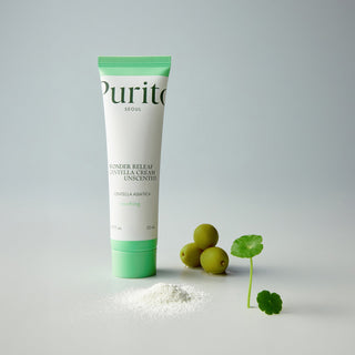 Purito Seoul Wonder Releaf Centella Cream Unscented in a 50mL jar, featuring a smooth, hydrating cream for skin relief and soothing.