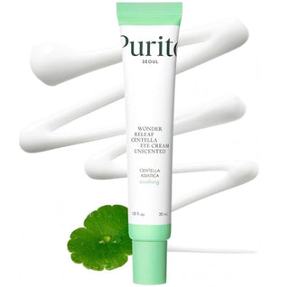 Purito Seoul Wonder Releaf Centella Eye Cream Unscented in a 30mL jar, designed for gentle eye area hydration and soothing care.