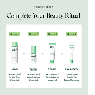 Purito Seoul Wonder Releaf Centella Serum Unscented 60mL bottle with dropper, clear liquid, and minimalist label showing brand and product name.