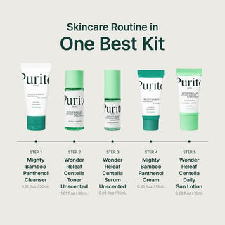 Purito Seoul Best Kit skincare set with multiple bottles and tubes of skincare products displayed on a white background.