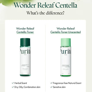 Purito Seoul Wonder Releaf Centella Toner 200ml bottle with clear labeling and pump dispenser, skincare product for soothing and hydrating skin