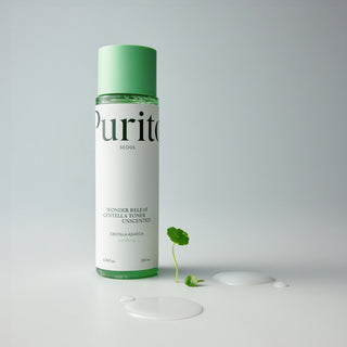 Purito Seoul Wonder Releaf Centella Toner in a 200mL bottle, unscented, with clear label and pump dispenser on a clean background.