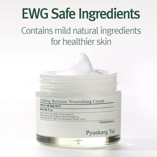 PYUNKANG YUL Calming Moisture Nourishing Cream in a jar, featuring a smooth, hydrating cream texture for sensitive skin.