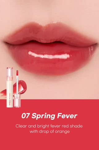 Rom&nd Glasting Colour Gloss in shade 07 Spring Fever, featuring a smooth, glossy lip finish with vibrant color.