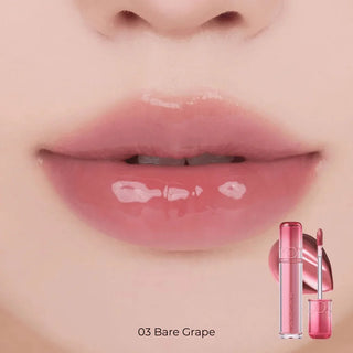 ROM&ND The Juicy Lasting Tint lip tint in 3.5g, showing the vibrant red and pink shades in a sleek tube with a doe-foot applicator.