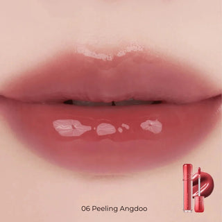 rom&nd The Juicy Lasting Lip Tint in shade 06, showcasing a vibrant lip color with glossy finish in a sleek tube