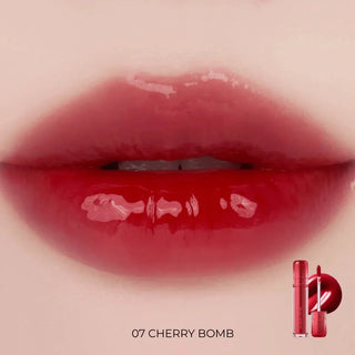 Rom&nd The Juicy Lasting Lip Tint in shade 07, featuring a 3.5g tube with vibrant, glossy lip color visible in the image.