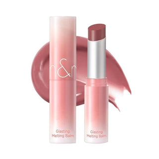 rom&nd Glasting Melting Balm lipstick in a sleek tube, showcasing shiny, moisturizing lip balm with a smooth, glossy finish.