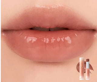 Rom&nd Glasting Melting Balm lipstick in Dusty on the Nude series, showing the soft, natural lip color and smooth texture.