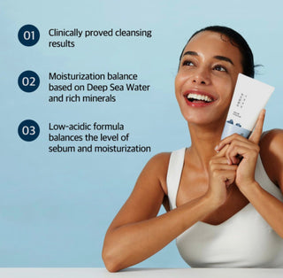 Round Lab 1025 Dokdo Cleanser cleansing foam in a white tube with blue accents, featuring the product label visible.