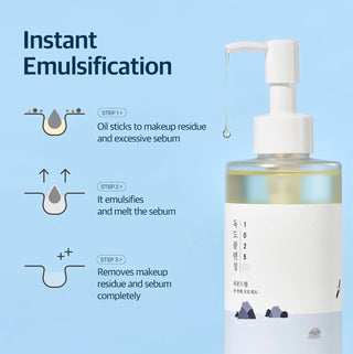 ROUND LAB 1025 Dokdo Cleansing Oil bottle with pump dispenser, 200ml, clear liquid inside, ready for skincare routine.