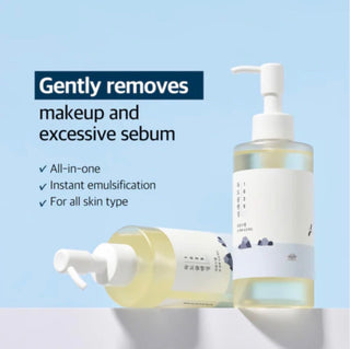 ROUND LAB 1025 Dokdo Cleansing Oil in a clear bottle with pump, designed for gentle facial cleansing, 200ml size.