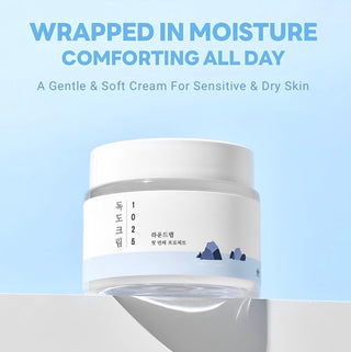 Round Lab 1025 Dokdo Cream 80ml jar showing creamy moisturizer with a minimalist label, designed for nourishing skin.