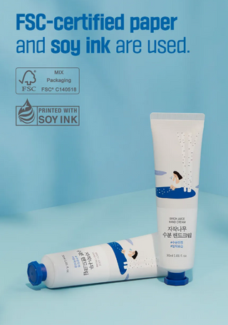 Round Lab Birch Juice Hand Cream in 30ml tube, smooth cream with natural ingredients for nourishing and moisturizing hands.