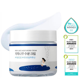 Round Lab Birch Juice Moisturizing Cream in a jar, facial skin care cream for hydration and smoothness, natural skincare product