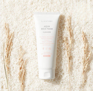 S.NATURE Aqua Rice Foam Cleanser in 160ml tube, gentle facial cleanser with rice extract for clean, refreshed skin.
