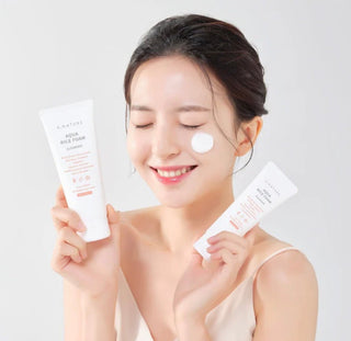 S.NATURE Aqua Rice Foam Cleanser in a 160ml bottle with white and blue packaging, showcasing its gentle foaming formula.