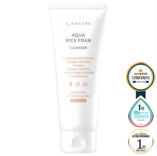 S.NATURE Aqua Rice Foam Cleanser in a 160ml tube, featuring a gentle foaming formula for skincare and facial cleansing.