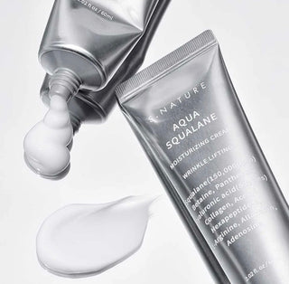 S.NATURE Aqua Squalane Moisturizing Cream in a 60ml jar, featuring a smooth, hydrating cream texture for skincare.