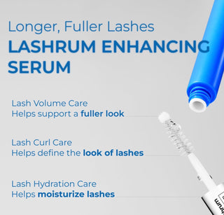 Seapuri Lashrum eyelash enhancing serum in a 10g tube, designed to improve lash length and thickness naturally.