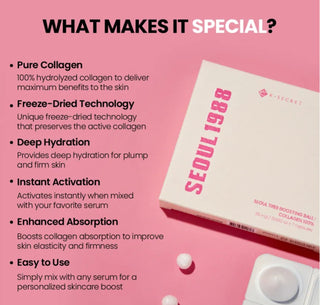 KSECRET Seoul 1988 Boosting Ball Collagen Cream container with the product name and branding visible.