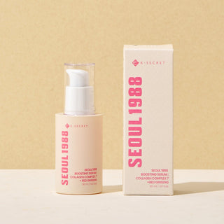 KSECRET Seoul 1988 Boosting Serum with Collagen Complex 7 and Red Ginseng, in a sleek serum bottle on a clean background.