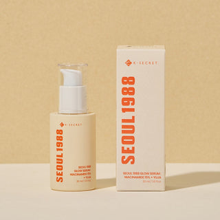 KSECRET Seoul 1988 Glow Serum with 15% Niacinamide and Yuja extract, featuring a sleek glass bottle and dropper applicator.