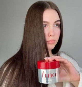 Shiseido Fino Premium Touch penetrating serum hair mask in 230mL jar, smooth and nourishing hair care treatment.