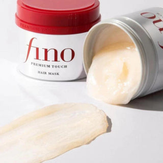 Shiseido Fino Premium Touch penetrating serum hair mask in 230mL jar, smooth and glossy hair care treatment.