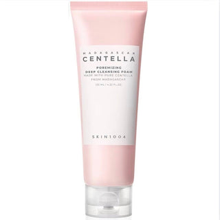 Skin1004 Madagascar Centella Pore-Refining Deep Cleansing Foam, white and green tube, showing the product's packaging and branding.