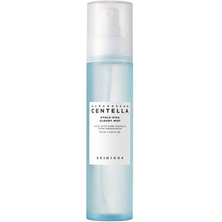Skin1004 Madagascar Centella Hyalu-Cica Cloudy Mist face mist with hydrating and soothing ingredients, in a clear spray bottle.